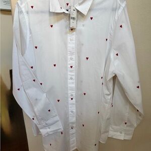 Lane Bryant White Shirt with Embroidered Red Heart Details